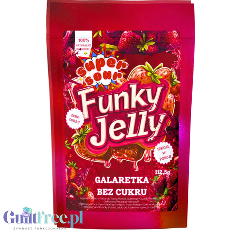 Funky Jelly Strawberry Super Sour Instant Jelly x 15 servings - Sour (!) strawberry flavored sugar-free jelly.