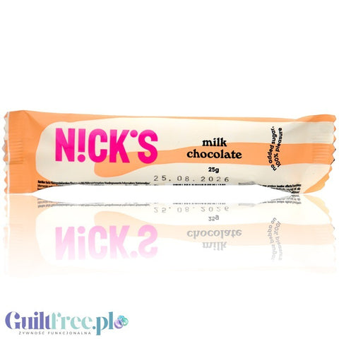 N!CK'S Nicks Milk Chocolate 112kcal  - batonik z mlecznej czekolady bez cukru i maltitolu ze stewią i erytrolem