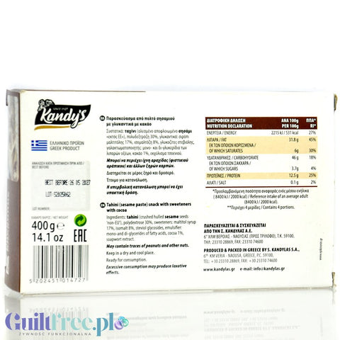Kandylas grecka chałwa kakaowa bez cukru ze stewią 400g