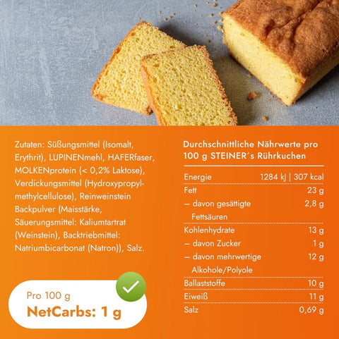 Steiner's Low(er) Carb Rührkuchen - mix for baking sugar-free, gluten-free and lactose-free runny dough