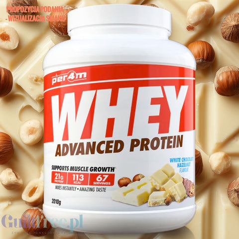 Per4m Whey Advanced Protein White Chocolate Hazelnut 2kg - dense protein nutrient WPC, WPI & MPC, White Chocolate & Hazelnut.