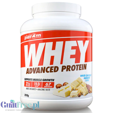 Per4m Whey Advanced Protein White Chocolate Hazelnut 2kg - dense protein nutrient WPC, WPI & MPC, White Chocolate & Hazelnut.