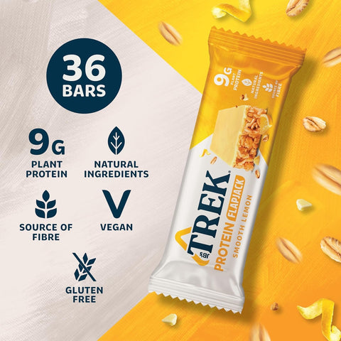 Trek Protein Flapjack Smooth Lemon - vegan gluten-free protein bar with lemon topping
