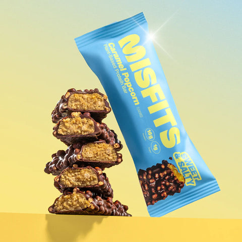 Misfits Protein Bar Caramel Popcorn - vegan protein bar, salted caramel popcorn flavor