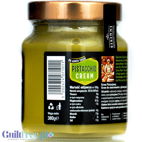 Sisinni Premium Pistacchio Cream Stevia - krem pistacjowy, bez cukru, ze stewią