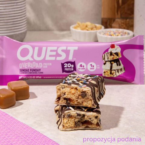 Quest Overload Sundae Funday BOX 12 szt - baton proteinowy bez cukru, 20g białka & 210kcal