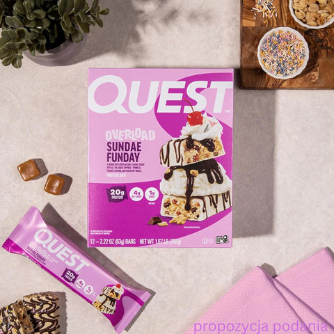 Quest Overload Sundae Funday BOX 12 szt - baton proteinowy bez cukru, 20g białka & 210kcal