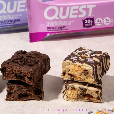 Quest Overload Sundae Funday BOX 12 szt - baton proteinowy bez cukru, 20g białka & 210kcal