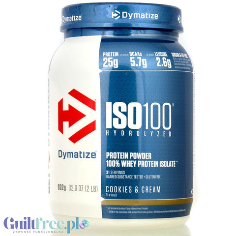 Dymatize ISO100 Hydrolyzed Whey Protein Cookies & Cream - sugar free protein supplement 25g protein, WPI & Hydrolysate