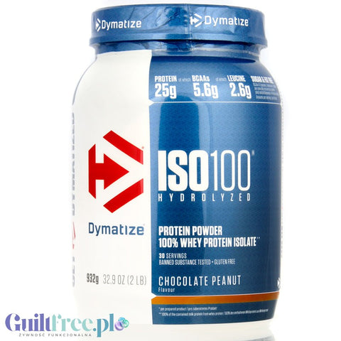 Dymatize ISO100 Hydrolyzed Whey Protein Chocolate Peanut - sugar free protein supplement 25g protein, WPI & Hydrolysate