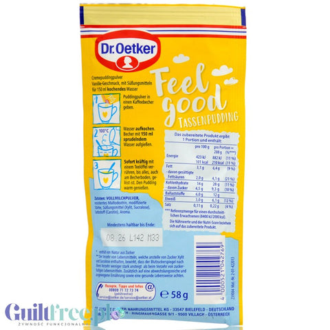 Dr Oetker Feel Good Tassenpudding Vanille - budyń waniliowy bez cukru instant bez gotowania