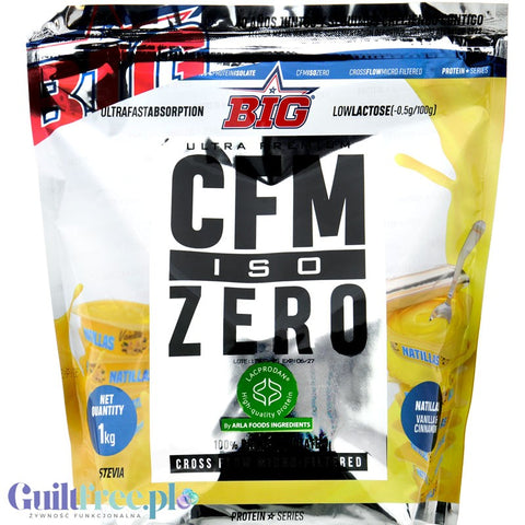 BIG® CFM ISO Zero, Vanilla & Cinnamon 1kg - Lacprodan® 90% exclusive WPI protein supplement, Milk with Cinnamon flavor