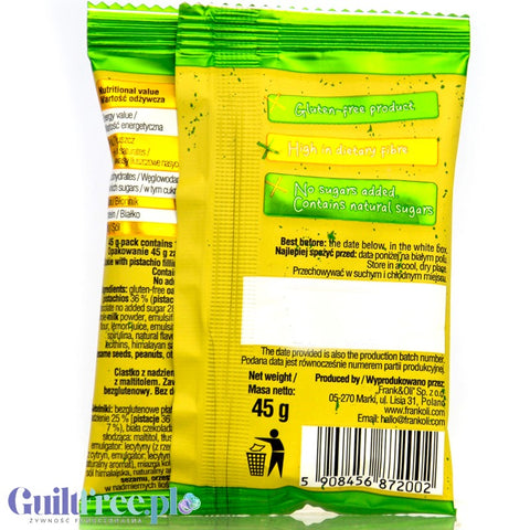 Frank & Oli Vital Pistachio Cookie - pistacjowe bezglutenowe ciastko owsiane bez dodatku cukru z białą czekoladą