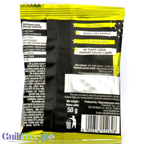 Frank & Oli Active High Protein Cookie, Pistacja z białą czekoladą  - Ciastko wysokoproteinowe bez cukru