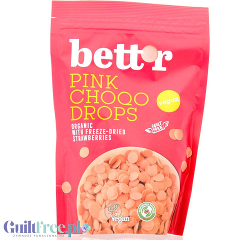 Bett'r Pink Choqo Drops - vegan, organic white chocolate drops with strawberry