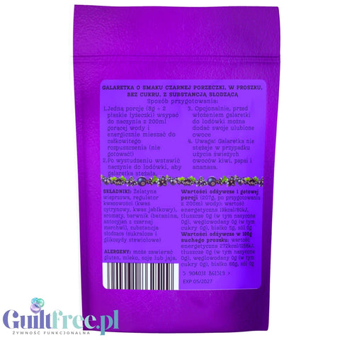 Funky Jelly Blackcurrant x 3 servings - sugar free sour jelly 19kcal, blackcurrant flavor