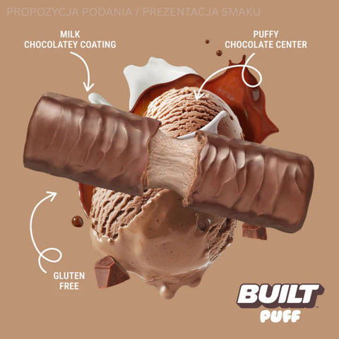 Built Bar Protein Puffs Chocolate Milkshake - proteinowy baton marshmallow w czekoladzie 17g białka & 140kcal