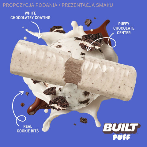 Built Bar Protein Puffs Cookies 'N Cream - proteinowy baton marshmallow w czekoladzie 17g białka & 150kcal