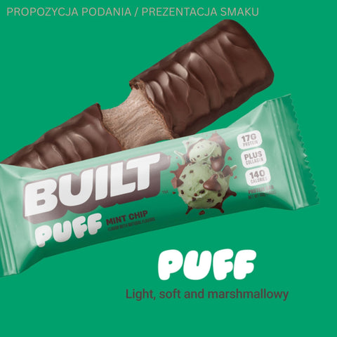 Built Bar Protein Puffs Mint Chip - proteinowy baton marshmallow w czekoladzie 17g białka & 140kcal