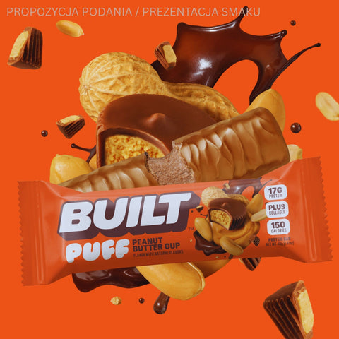 Built Bar Protein Puffs Peanut Butter Cup - proteinowy baton marshmallow w czekoladzie 17g białka & 140kcal