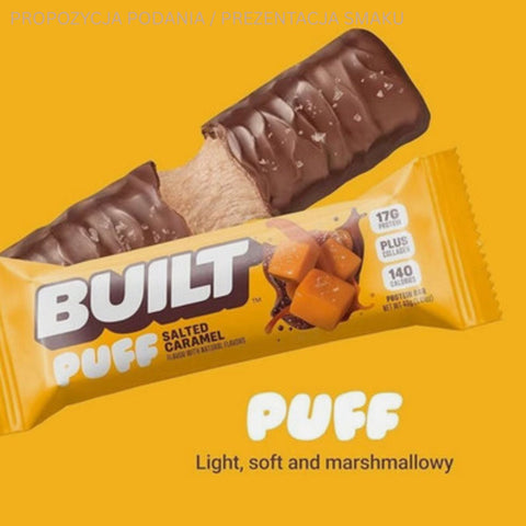 Built Bar Protein Puffs Salted Caramel - proteinowy baton marshmallow w czekoladzie 17g białka & 140kcal
