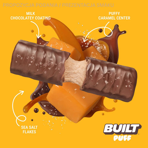 Built Bar Protein Puffs Salted Caramel - proteinowy baton marshmallow w czekoladzie 17g białka & 140kcal