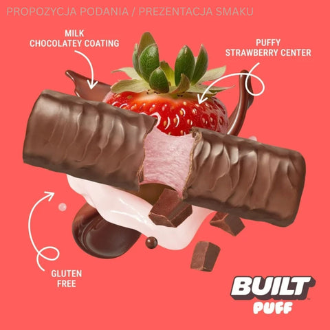 Built Bar Protein Puffs Strawberries 'N Cream - proteinowy baton marshmallow w czekoladzie 17g białka & 140kcal