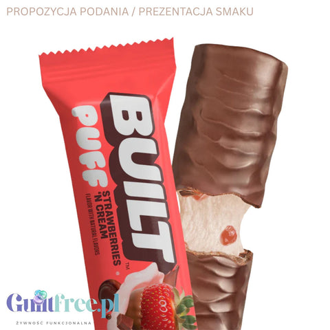 Built Bar Protein Puffs Strawberries 'N Cream - proteinowy baton marshmallow w czekoladzie 17g białka & 140kcal