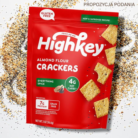 HighKey Snacks Almond Crackers Everything Spice - keto krakersy migdałowe bez glutenu 14g białka & 4g węgli