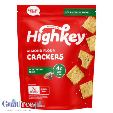 HighKey Snacks Almond Crackers Everything Spice - keto krakersy migdałowe bez glutenu 14g białka & 4g węgli