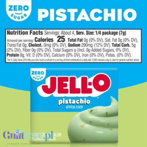 JellO Pistachio Pudding Zero Sugar - budyń instant bez cukru i tłuszczu o smaku pistacjowym