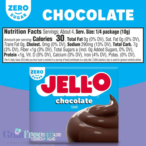 JellO Chocolate Pudding Sugar Free - budyń bez cukru & tłuszczu instant, smak czekoladowy