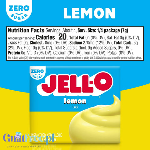 JellO Lemon Pudding Zero Sugar - Budyń Zero cukru & tłuszczu instant, smak cytrynowy