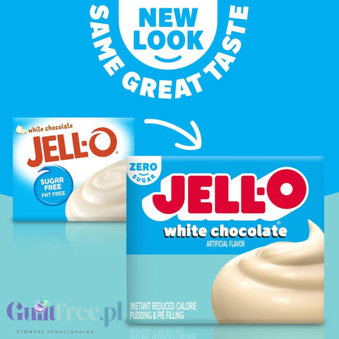 JellO White Chocolate Pudding Zero Sugar - Budyń Zero cukru & tłuszczu instant, smak Biała Czekolada