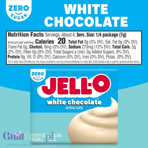 JellO White Chocolate Pudding Zero Sugar - Budyń Zero cukru & tłuszczu instant, smak Biała Czekolada