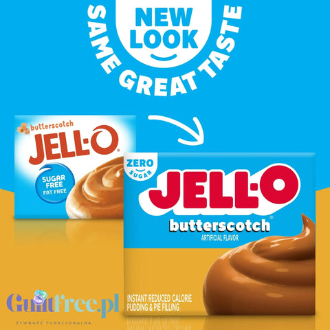 JellO Buttercotch Pudding Zero Sugar - Budyń Zero cukru & tłuszczu instant, smak Ciasteczkowy Herbatnikowy