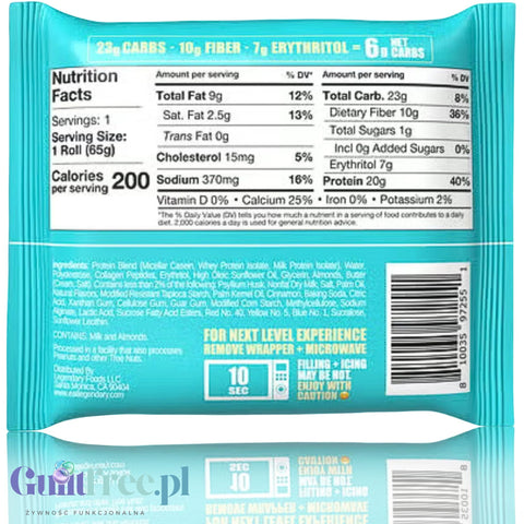 Legendary Foods Protein Sweet Roll Caramel Sticky Bun - proteinowe zawijane ciacho z karmelem i cynamonem bez cukru 20g białka
