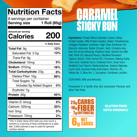 Legendary Foods Protein Sweet Roll Caramel Sticky Bun - proteinowe zawijane ciacho z karmelem i cynamonem bez cukru 20g białka