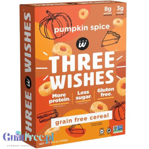 Three Wishes Grain Free Cereal, Pumpkin Spice - niskowęglowodanowe płatki śniadaniowe bez glutenu, z monk fruit