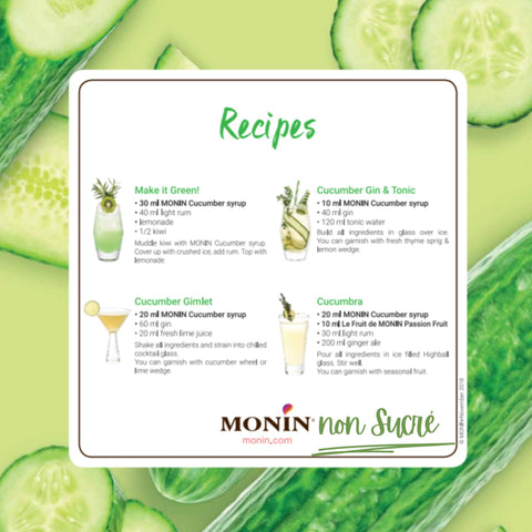 Monin Pure Non Sucré Cucumber - unsweetened concentrate syrup without sugar or sweeteners with natural flavors