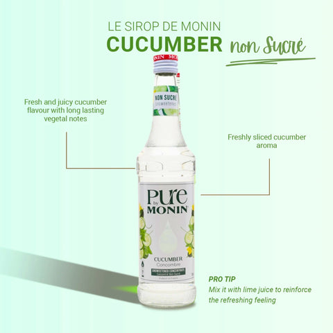 Monin Pure Non Sucré Cucumber - unsweetened concentrate syrup without sugar or sweeteners with natural flavors