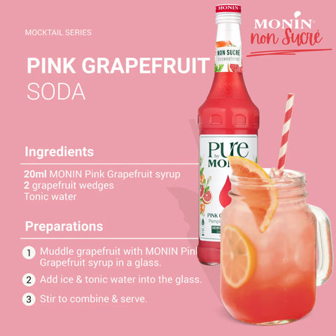 Monin Pure Non Sucré Pink Grapefruit - unsweetened concentrate syrup without sugar or sweeteners with natural flavors