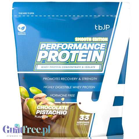 TBJP Performance Protein Whey & Isolate Chocolate Pistachio 1kg - WPC & WPI protein supplement, Chocolate & Pistachio flavor.