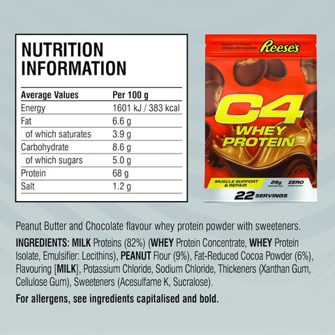 C4 Whey Protein Reese's® Peanut Butter & Chocolate 481g - the only original eese's protein supplement