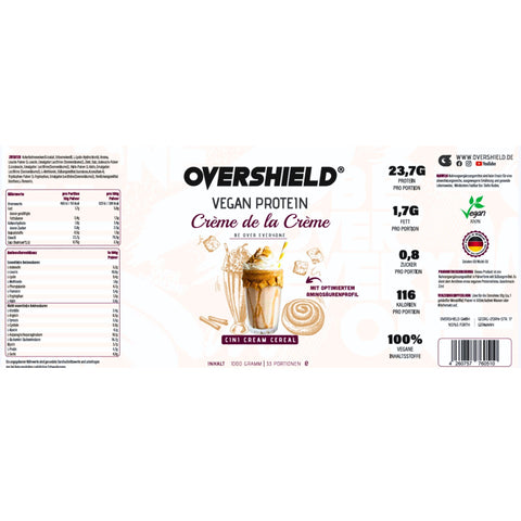 Overshield® Vegan Crème de la Crème, Cini Cream Cereal - soy- and gluten-free vegan protein supplement, flavor Cinnamon Flakes
