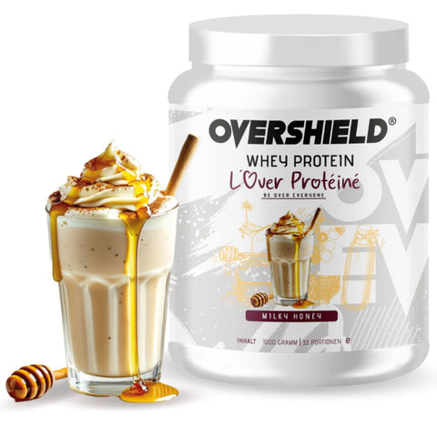 Overshield Whey Protein L'Over Protéiné Milky Honey - creamy dessert protein, WPC & WPI nutrient flavor Milk with Honey