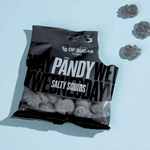 Pandy Candy Salty Squids - błonnikowe żelki bez cukru 45% mniej kalorii, słona Lukrecja