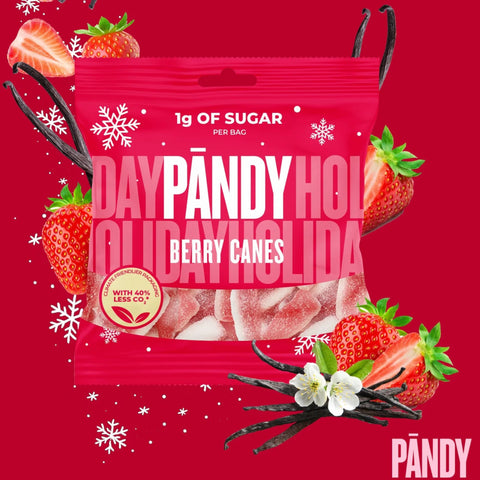 Pandy Berry Canes - fiber jellies without sugar 45% less calories, Strawberry and Vanilla