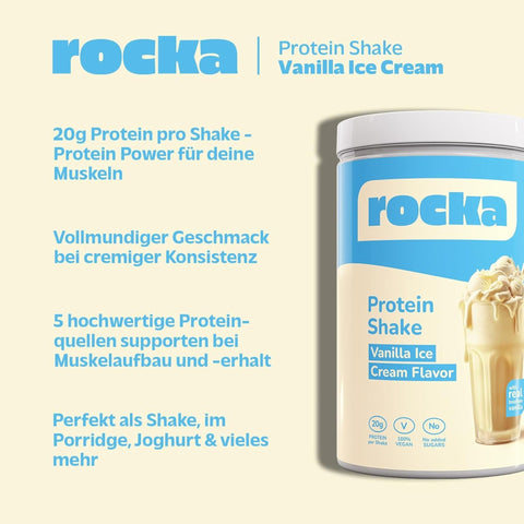 Rocka Nutrition Protein Shake Vanilla Ice Cream 0.3kg - vegan protein supplement 4 protein sources, Vanilla Ice Cream