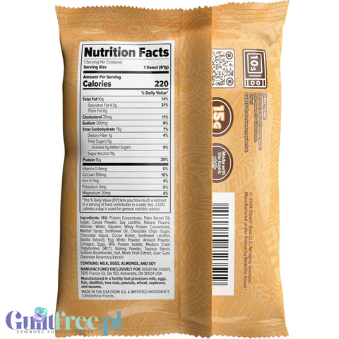 Redefine Protein Donut Dippin' Dots Chocolate Chip Cookie Dough - proteinowy donut 15g białka & 220kcal
